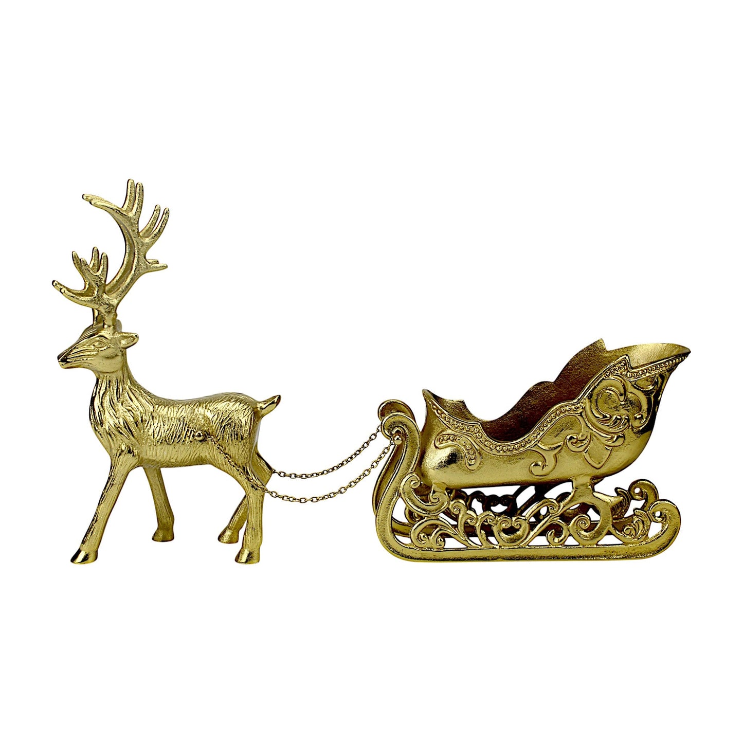 Golden Aluminum Handcrafted Christmas Reindeer with Buggy – Elegant Holiday Decor | Hind Decor