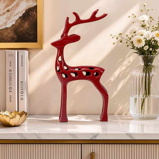 Red Aluminum Handcrafted Reindeer – Elegant Christmas Decor | Hind Decor