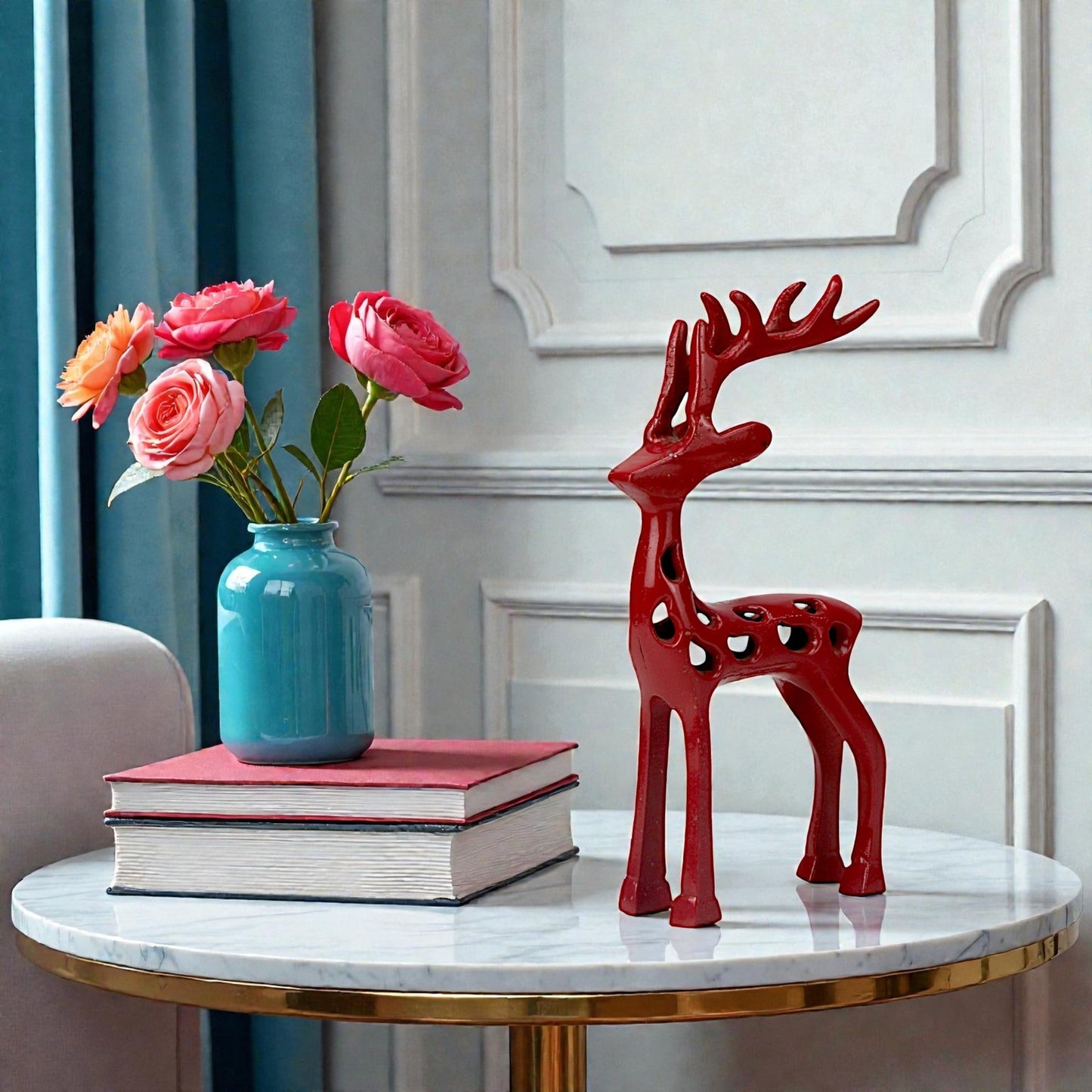 Red Aluminum Handcrafted Reindeer – Elegant Christmas Decor | Hind Decor