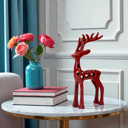 Red Aluminum Handcrafted Reindeer – Elegant Christmas Decor | Hind Decor