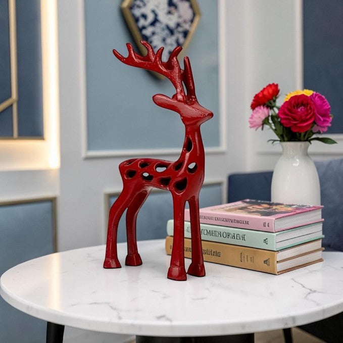 Red Aluminum Handcrafted Reindeer – Elegant Christmas Decor | Hind Decor
