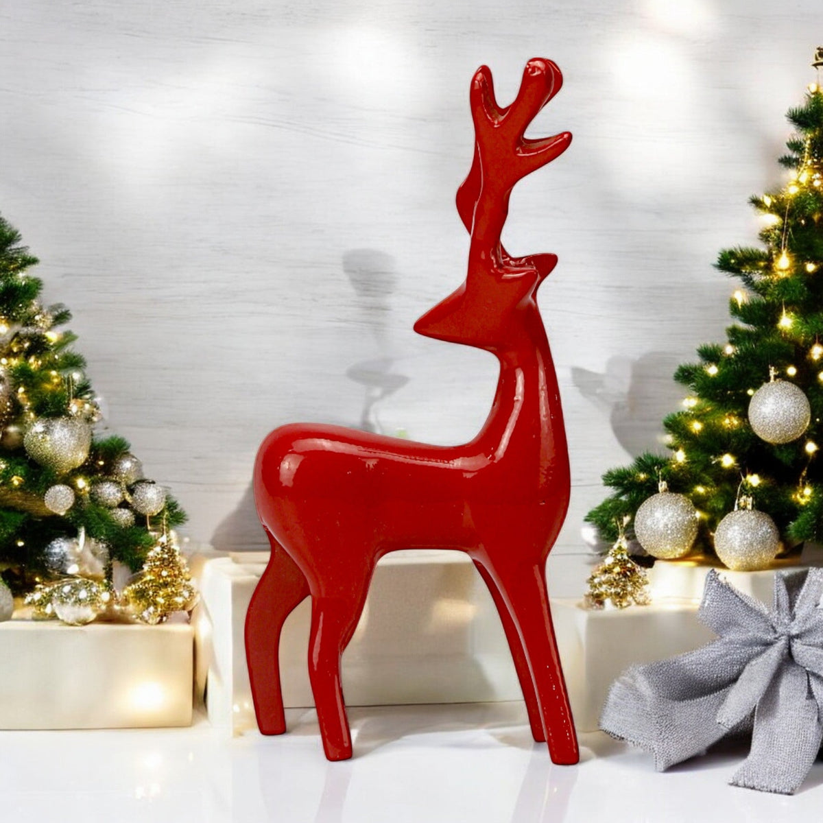 Red Aluminum Handcrafted Reindeer – Elegant Christmas Decor | Hind Decor