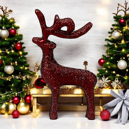 Dark Red Aluminum Handcrafted Reindeer – Elegant Christmas Decor | Hind Decor