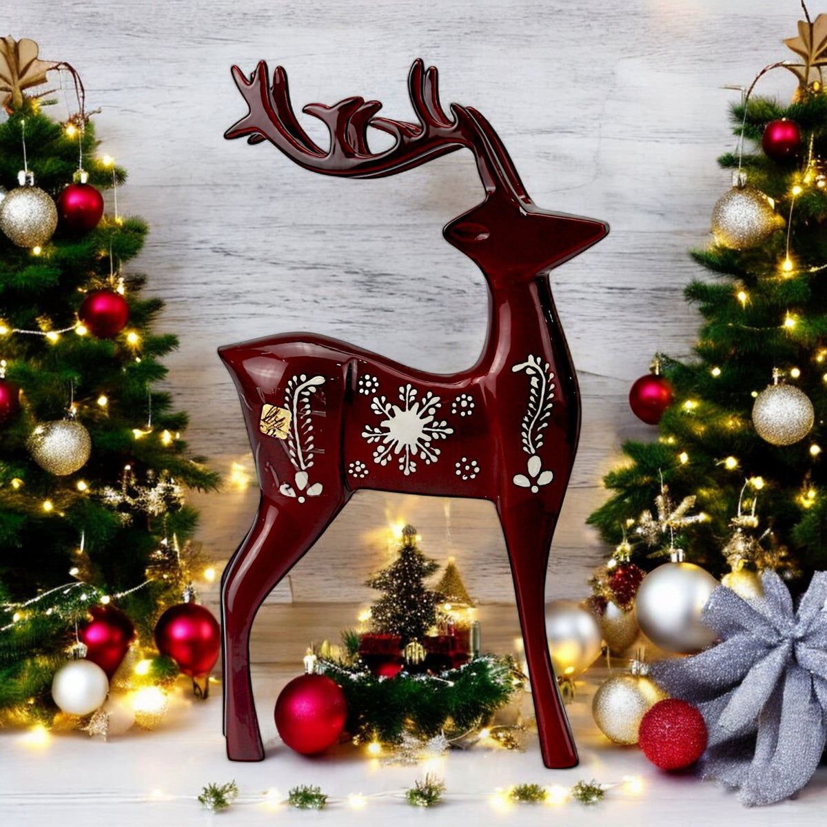 Dark Red Aluminum Long Horn Reindeer – Elegant Christmas Decor | Hind Decor