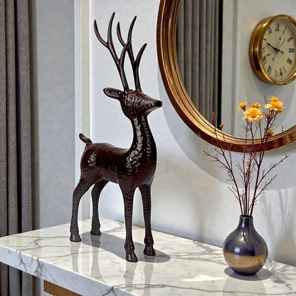 Dark Red Aluminum Handcrafted Minimalistic Reindeer on Base – Elegant Christmas Decor | Hind Decor
