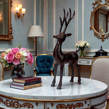 Dark Red Aluminum Handcrafted Minimalistic Reindeer on Base – Elegant Christmas Decor | Hind Decor