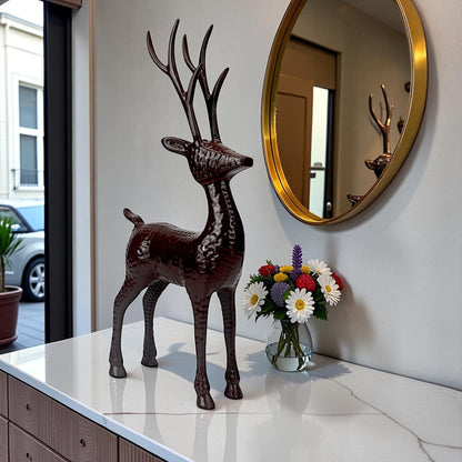 Dark Red Aluminum Handcrafted Minimalistic Reindeer on Base – Elegant Christmas Decor | Hind Decor