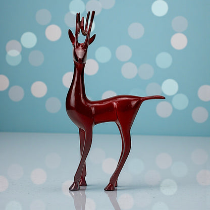 Dark Red Aluminum Handcrafted Minimalistic Reindeer on Base – Elegant Christmas Decor | Hind Decor