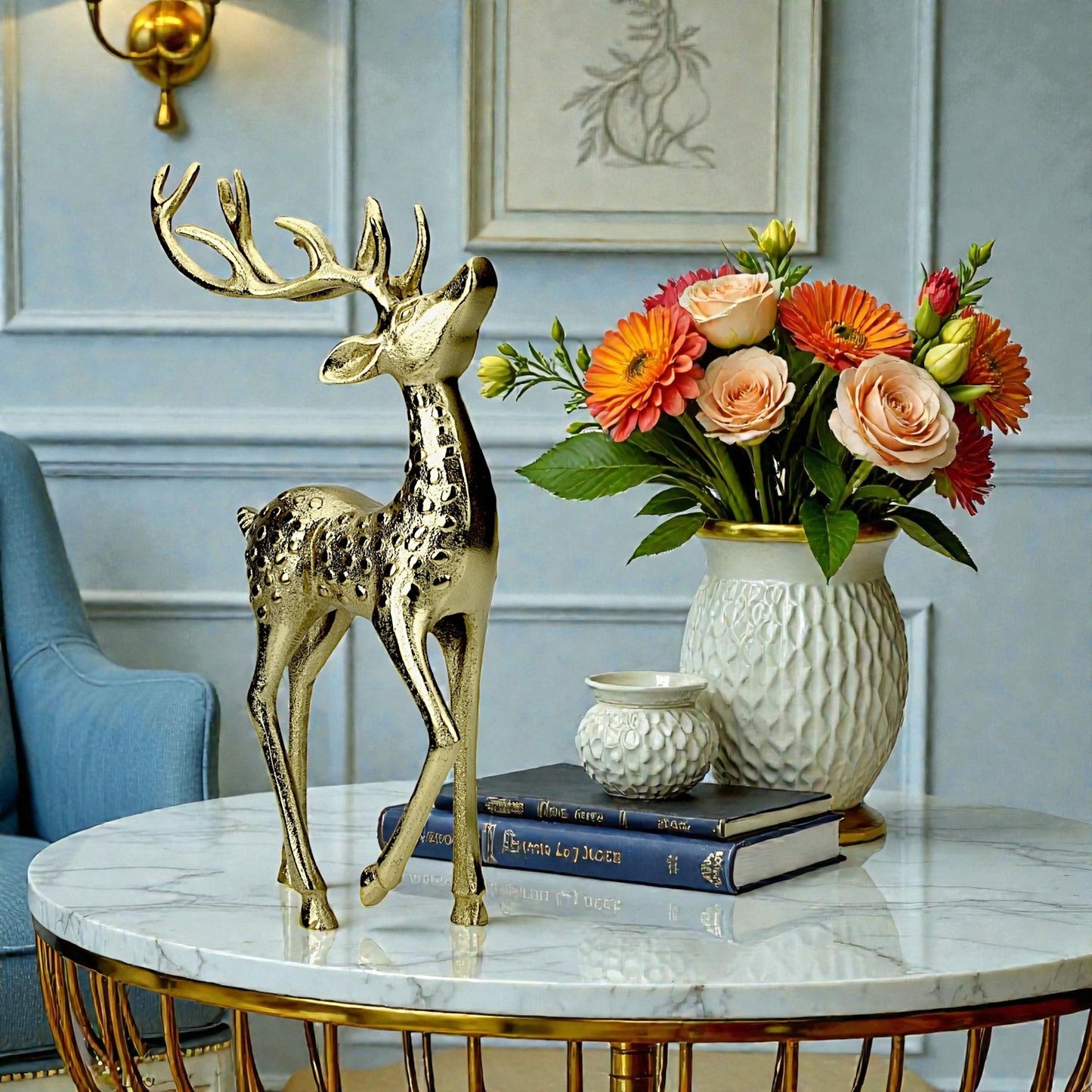 Golden Aluminum Handcrafted Christmas Deer – Elegant Holiday Decor Figurine | Hind Decor
