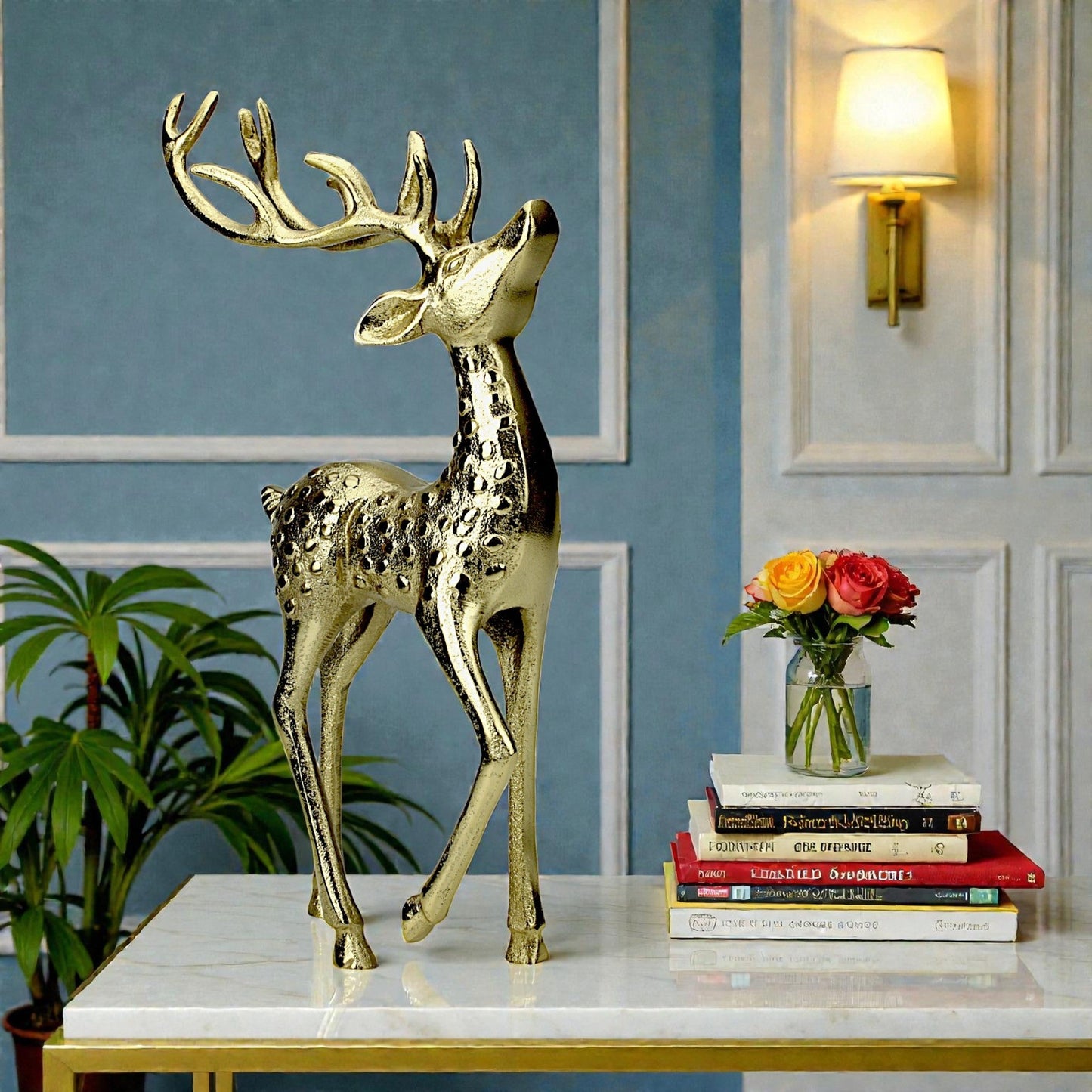 Golden Aluminum Handcrafted Christmas Deer – Elegant Holiday Decor Figurine | Hind Decor