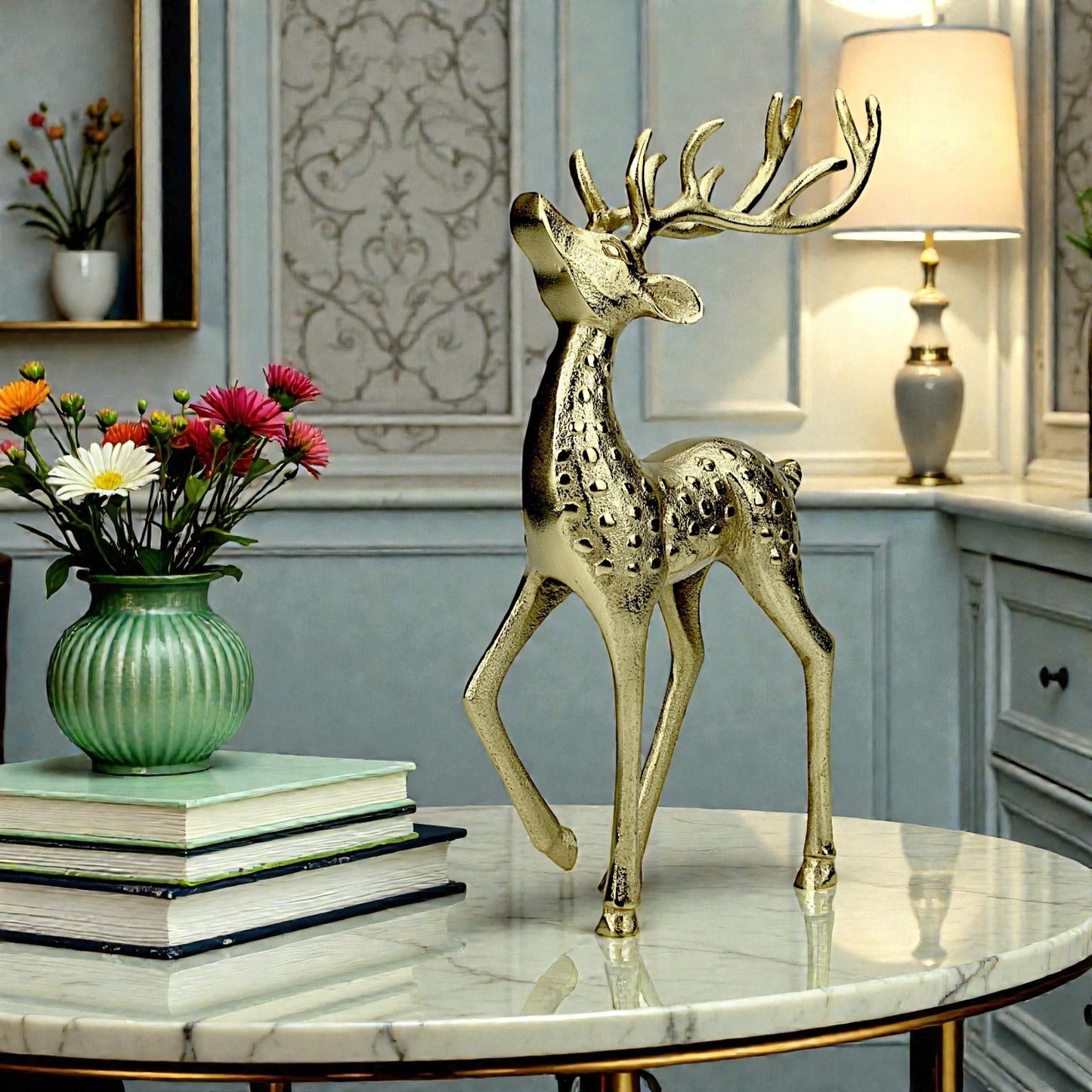 Golden Aluminum Handcrafted Christmas Deer – Elegant Holiday Decor Figurine | Hind Decor