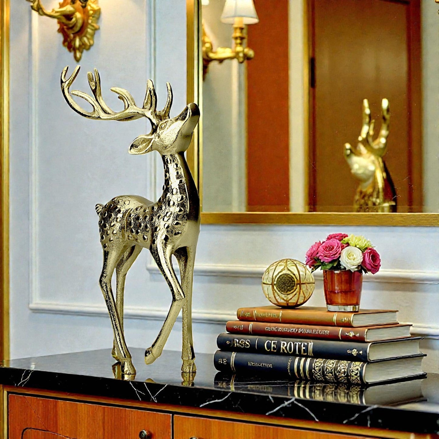 Golden Aluminum Handcrafted Christmas Deer – Elegant Holiday Decor Figurine | Hind Decor