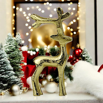 Golden Aluminum Handcrafted Standing Reindeer – Elegant Christmas & Holiday Decor | Hind Decor