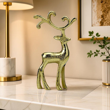 Golden Reindeer Showpiece – Aluminium Modern Decorative Table Accent for Living Room, Office & Christmas Décor (26 cm Height)