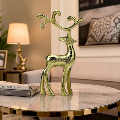 Golden Reindeer Showpiece – Aluminium Modern Decorative Table Accent for Living Room, Office & Christmas Décor (26 cm Height)