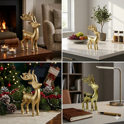 Golden Aluminum Handcrafted Christmas Minimalistic Standing Deer (Set of 2)