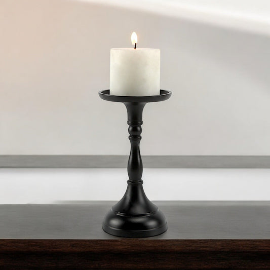 Elegant Black Aluminum Medium Pillar Candle Holder | Timeless Home Accent