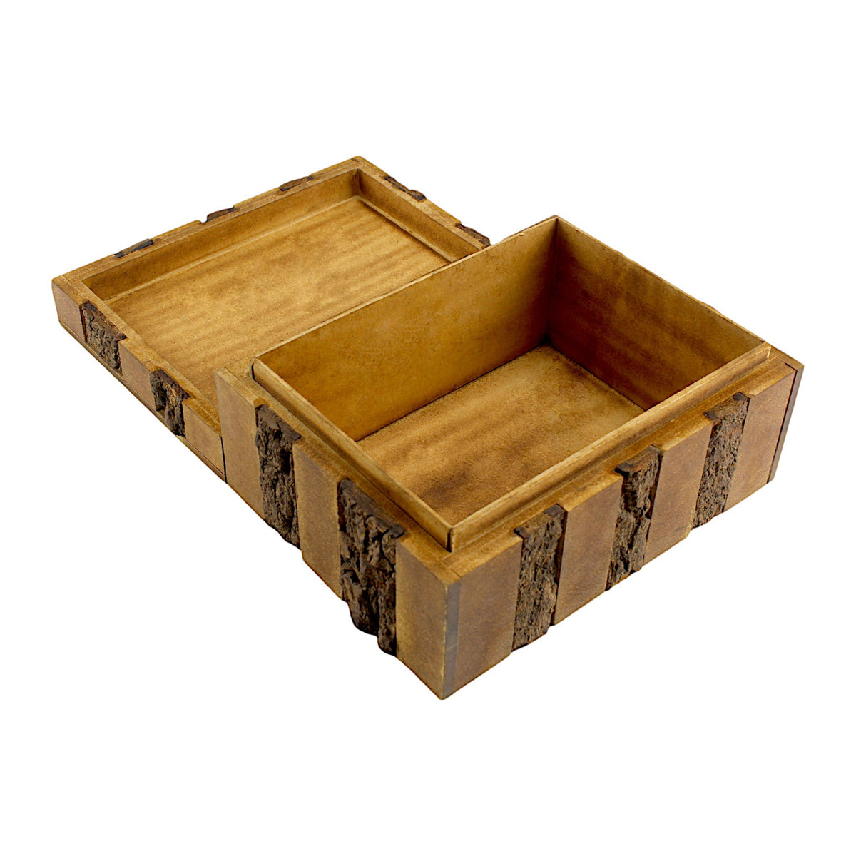 Luxe Rustic Bark-Finish Wooden Trinket Box – Handcrafted Elegance