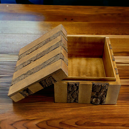 Luxe Rustic Bark-Finish Wooden Trinket Box – Handcrafted Elegance