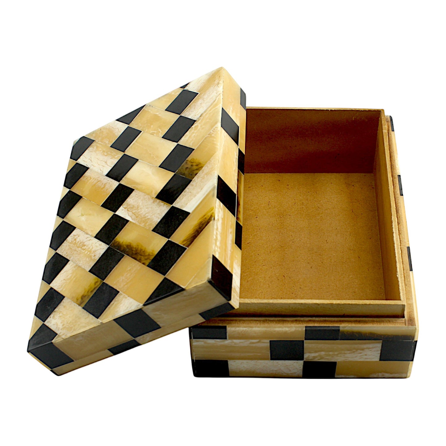 Black and Gold Bone & Horn Inlay Trinket Box with Rope Design – Luxurious Decorative Storage Box