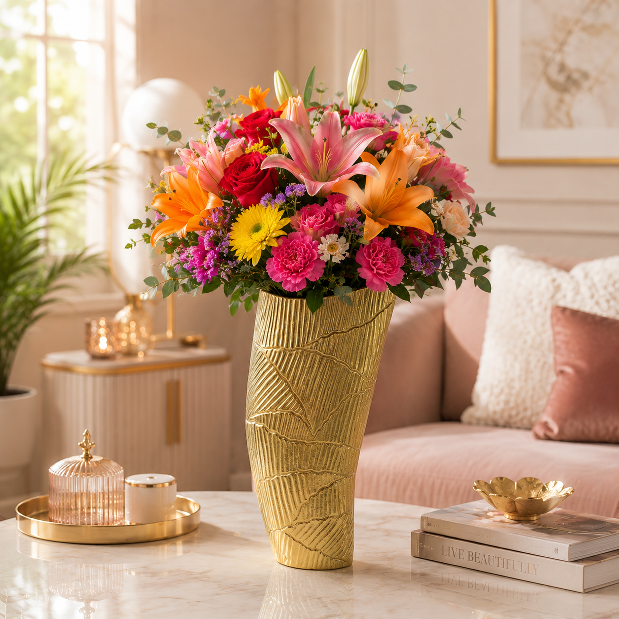 Modern Golden Aluminum Handcrafted Flower Vase: Contemporary Elegance for Your Home Decor