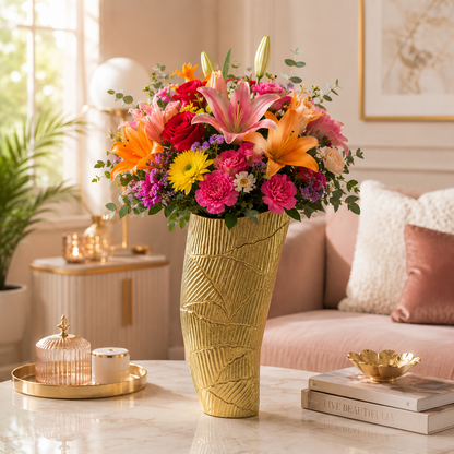 Modern Golden Aluminum Handcrafted Flower Vase: Contemporary Elegance for Your Home Decor
