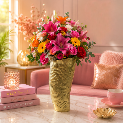 Modern Golden Aluminum Handcrafted Flower Vase: Contemporary Elegance for Your Home Decor