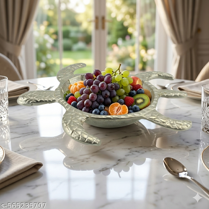 Handcrafted Silver Turtle-Shaped Decorative Bowl: Whimsical Tabletop Accent