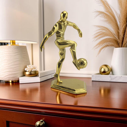Handcrafted Golden Aluminium Football Player Ornament: Decorative Home Accent