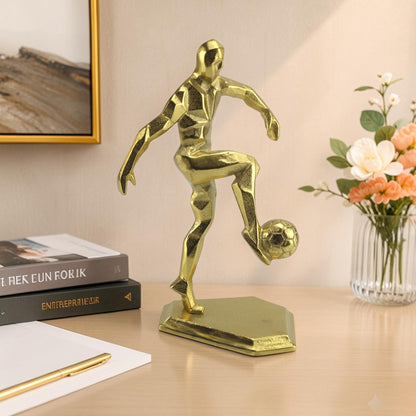 Handcrafted Golden Aluminium Football Player Ornament: Decorative Home Accent