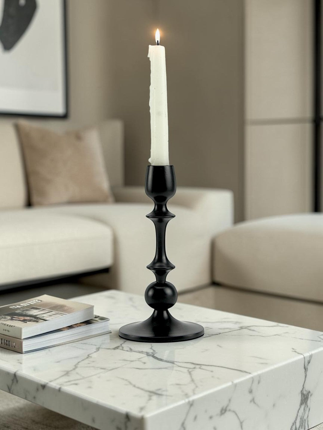 Elegant Waterdrop: Black Aluminum Small Candle Holder | Modern Home Decor