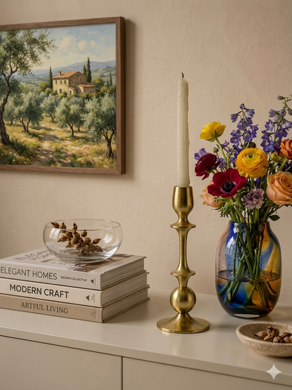 Radiant Waterdrop: Golden Aluminum Medium Candle Holder | Elegant Home Accent