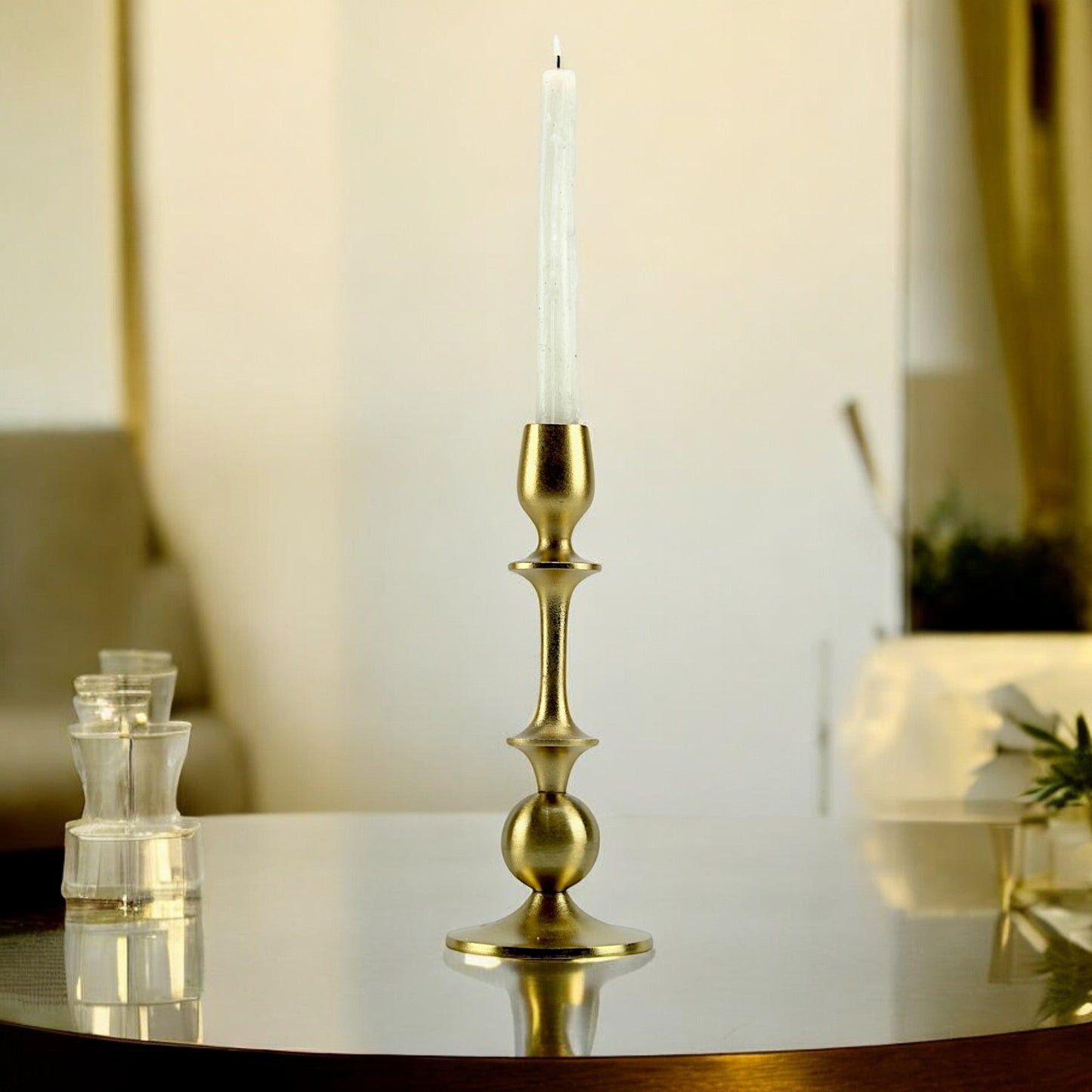 Radiant Waterdrop: Golden Aluminum Medium Candle Holder | Elegant Home Accent