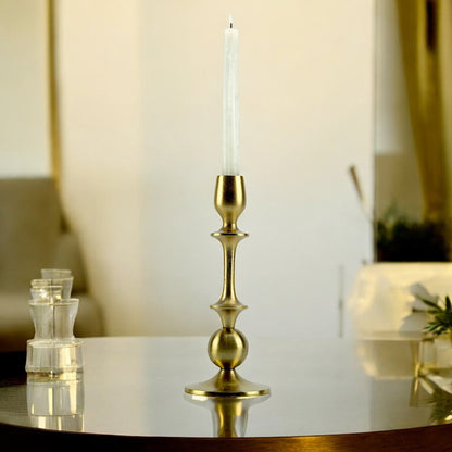 Radiant Waterdrop: Golden Aluminum Medium Candle Holder | Elegant Home Accent