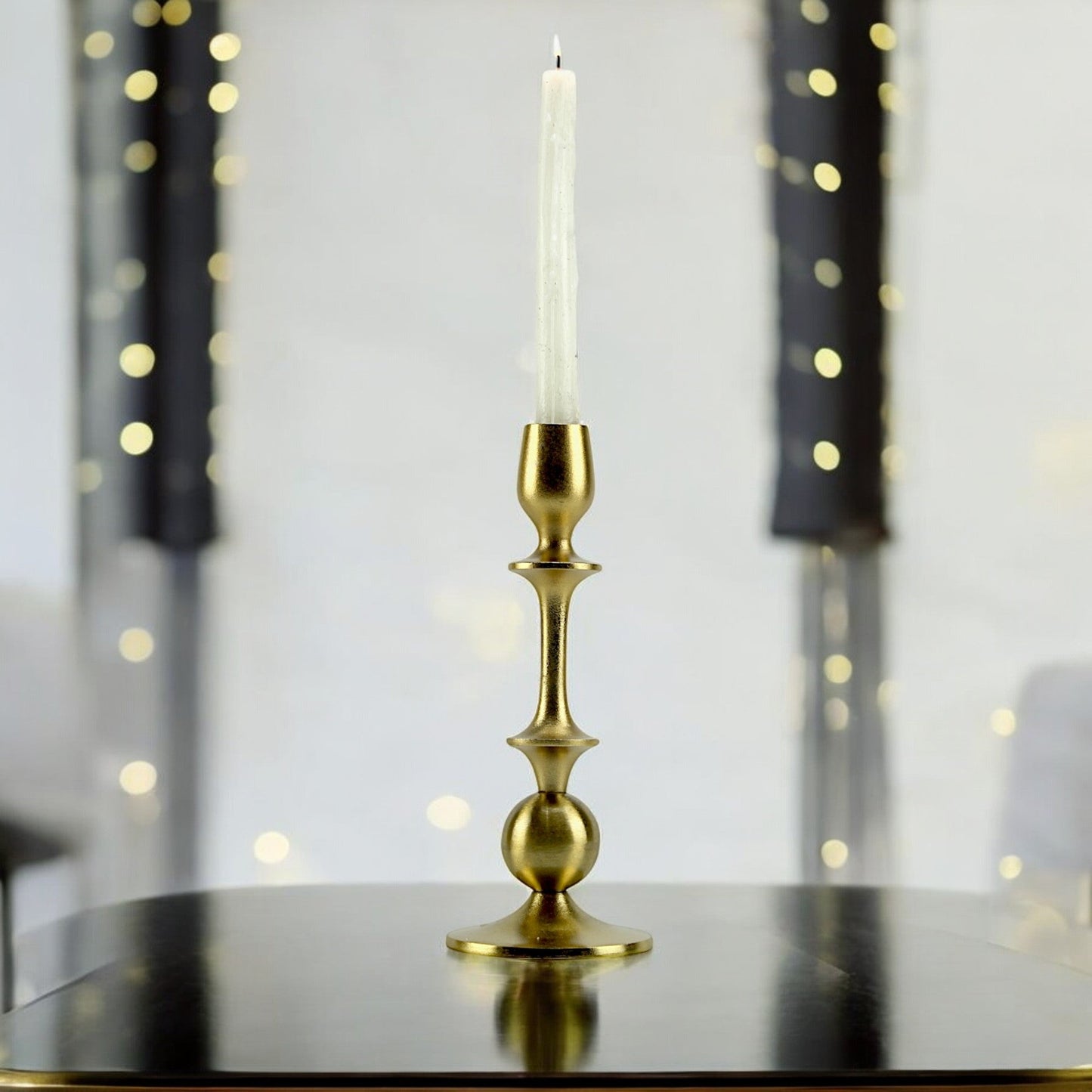 Radiant Waterdrop: Golden Aluminum Medium Candle Holder | Elegant Home Accent