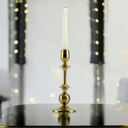 Radiant Waterdrop: Golden Aluminum Medium Candle Holder | Elegant Home Accent