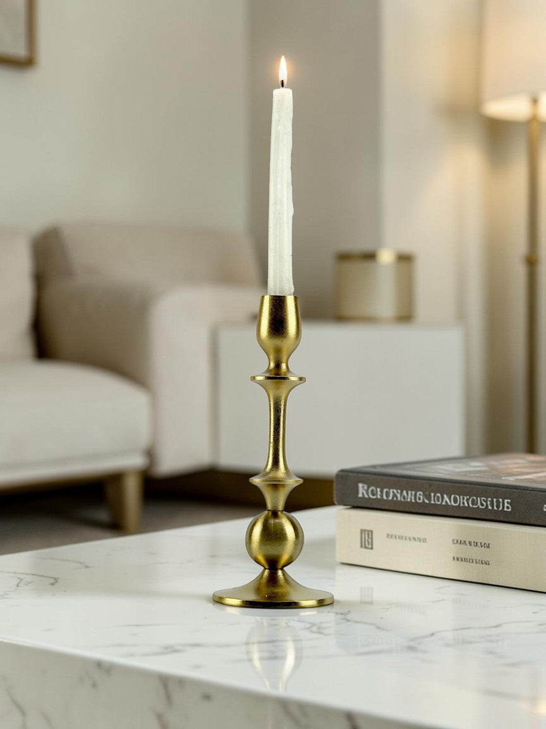 Radiant Waterdrop: Golden Aluminum Medium Candle Holder | Elegant Home Accent