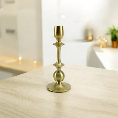 Radiant Waterdrop: Golden Aluminum Medium Candle Holder | Elegant Home Accent