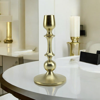 Radiant Waterdrop: Golden Aluminum Medium Candle Holder | Elegant Home Accent
