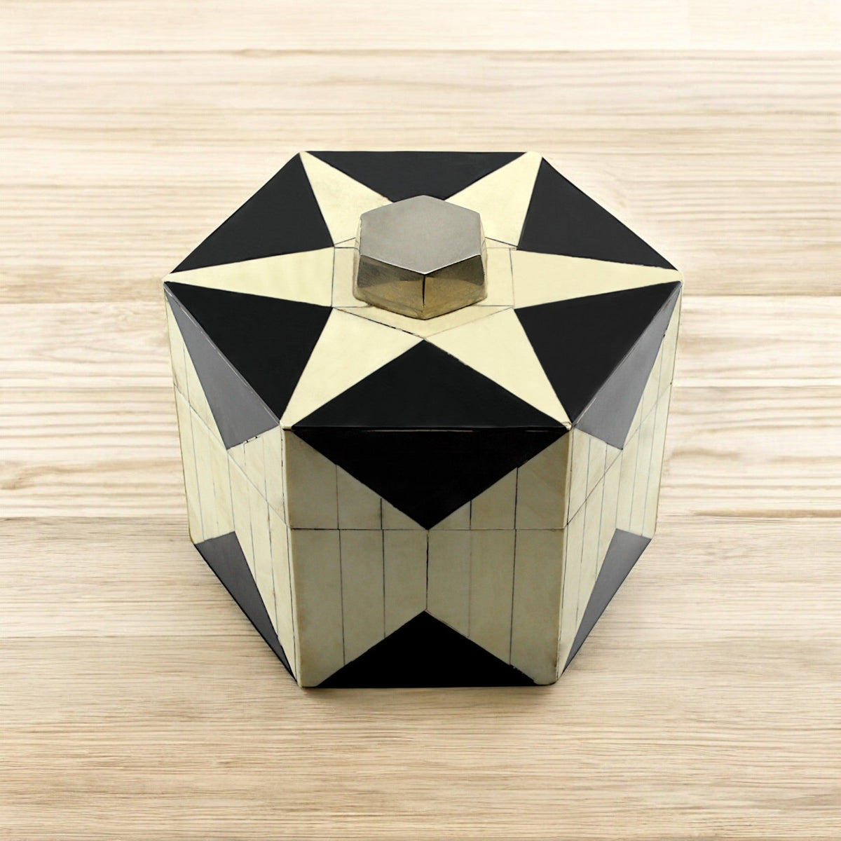 Round Handcrafted Bone Inlay Trinket Box - Elegant Storage Solution for Jewelry and Keepsakes