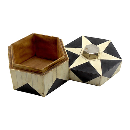 Round Handcrafted Bone Inlay Trinket Box - Elegant Storage Solution for Jewelry and Keepsakes