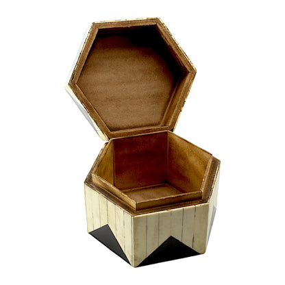 Round Handcrafted Bone Inlay Trinket Box - Elegant Storage Solution for Jewelry and Keepsakes