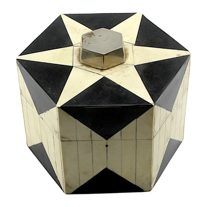 Round Handcrafted Bone Inlay Trinket Box - Elegant Storage Solution for Jewelry and Keepsakes