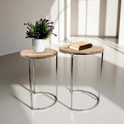 Wooden Side Table Set | Metal Base