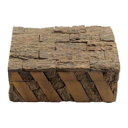 Rustic Wooden Trinket Box with Natural Bark Finish