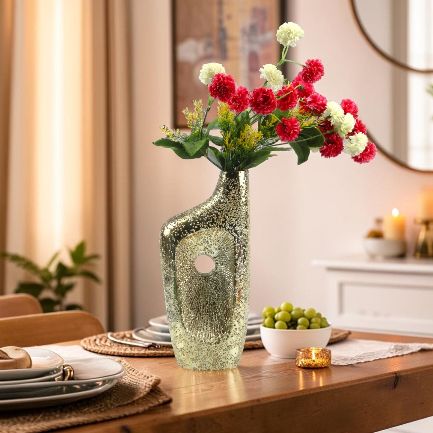 Silver Glitter Aluminium Flower Vase: Sparkling Elegance for Your Floral Arrangements