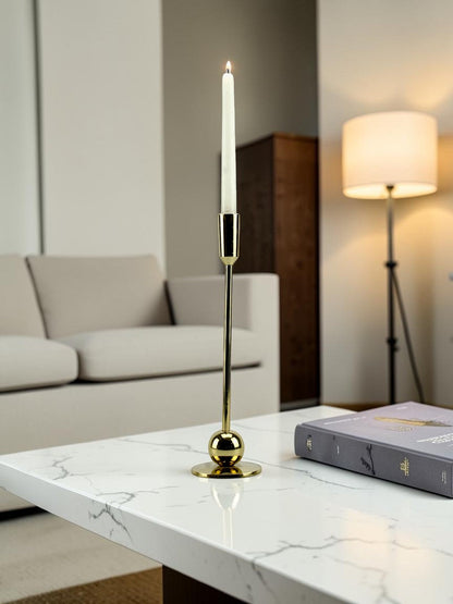 Sleek Gold: Modern Aluminum Medium Candle Holder | Chic Home Decor Accent
