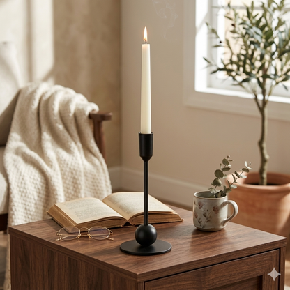 Sleek Black: Modern Aluminum Medium Candle Holder | Elegant Home Decor Accent