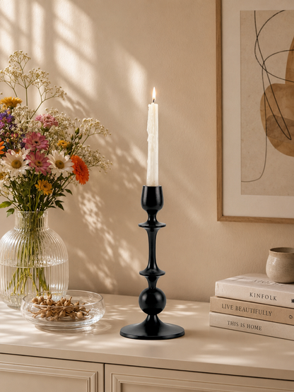 Sleek Noir: Handcrafted Black Aluminum Large Candle Holder | Modern Home Decor