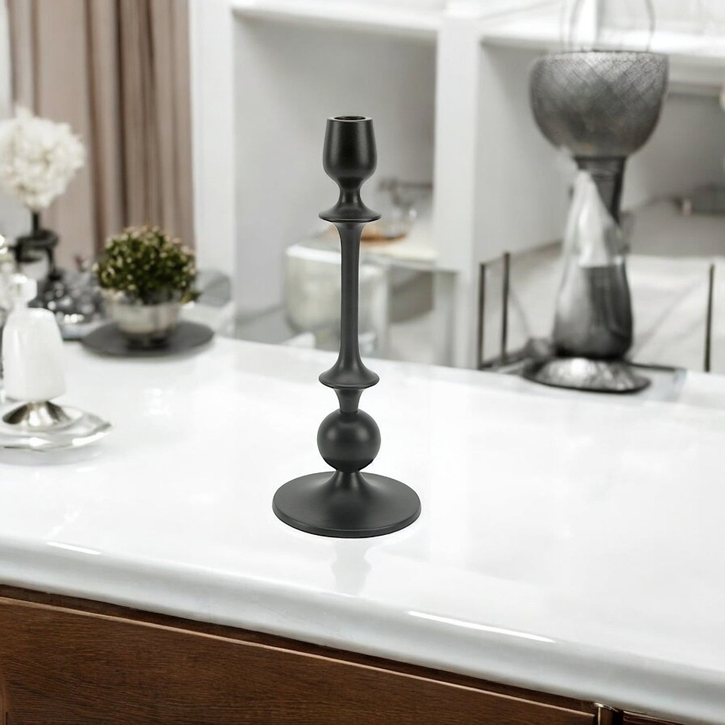 Sleek Noir: Handcrafted Black Aluminum Large Candle Holder | Modern Home Decor